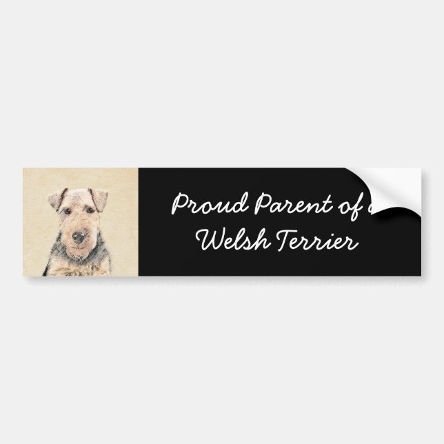 Pegatina Para Coche Pintado de Welsh Terrier - Arte de Perro Original. (Frente)