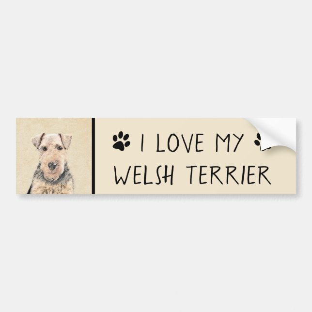 Pegatina Para Coche Pintado de Welsh Terrier - Arte de Perro Original. (Frente)