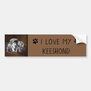 Pegatina Para Coche Pintado Keeshond Playtime - Arte Perro Original.