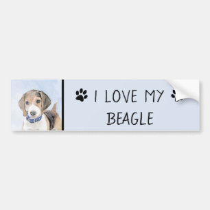 Pegatina Para Coche Pintura Beagle - Arte Perro Original Cuto
