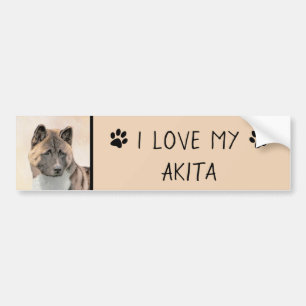 Pegatina Para Coche Pintura de Akita - Arte de Perro Original.