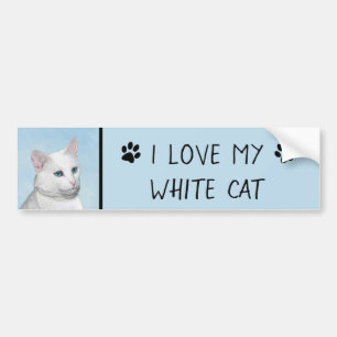 Pegatina Para Coche Pintura de gato blanco - Arte de gato original lin