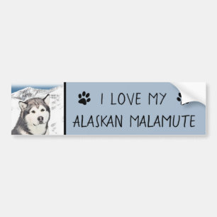 Pegatina Para Coche Pintura de Malamute de Alaska - Arte de Perro Orig