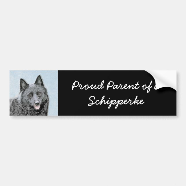 Pegatina Para Coche Pintura de Schipperke - Arte Perro Original Cuto (Frente)