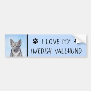 Pegatina Para Coche Pintura de Vallhund Sueca - Arte Perro Original Cu