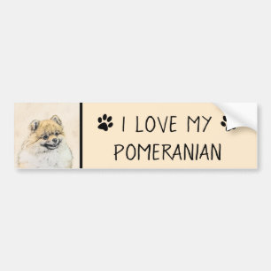 Pegatina Para Coche Pintura Pomerania (Naranja) - Arte Perro Original