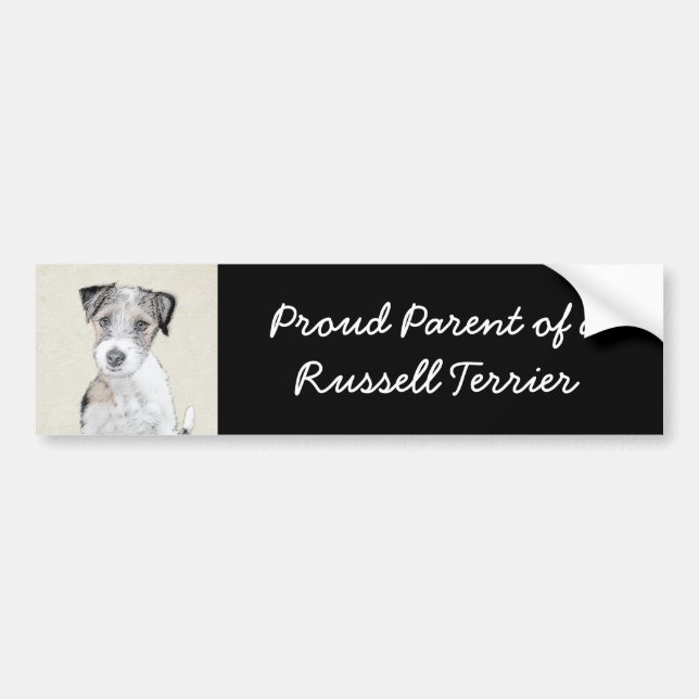 Pegatina Para Coche Pintura Rusell Terrier - Arte Perro Original (Frente)