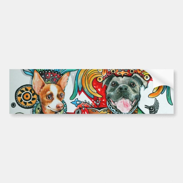 Pegatina Para Coche Pitbull y chihuahua (Frente)