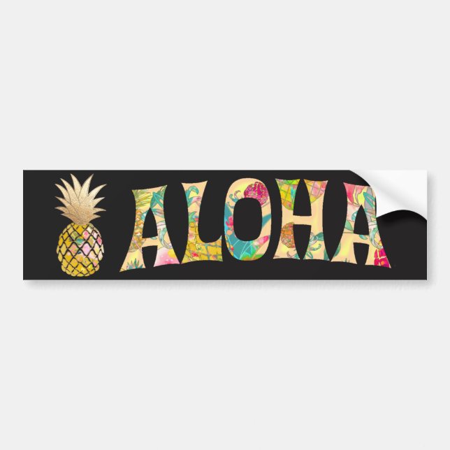 Pegatina Para Coche PixDezines Aloha Pineapple (Frente)