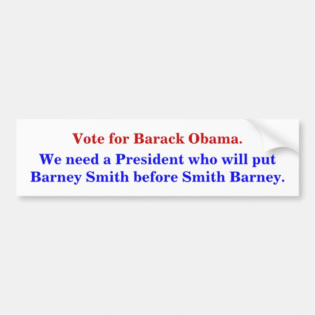 Pegatina Para Coche Pon a Barney Smith ante Smith Barney. (Frente)