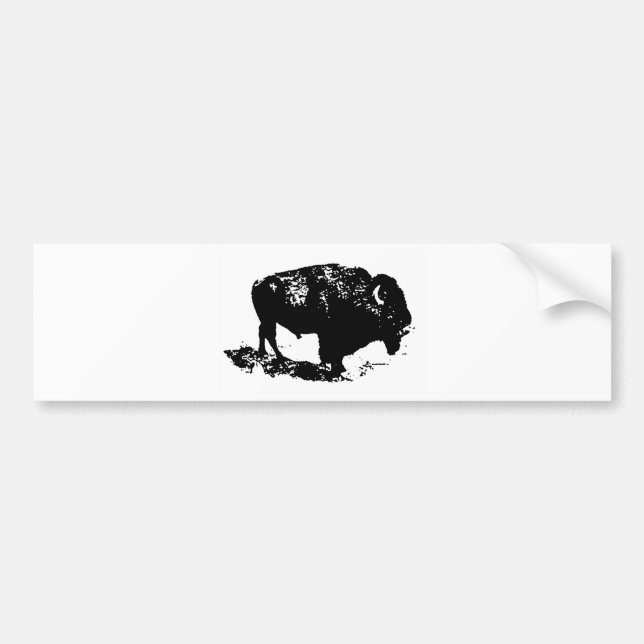 Pegatina Para Coche Pop Art Black Búfalo Blanco Bison Silhouette (Frente)