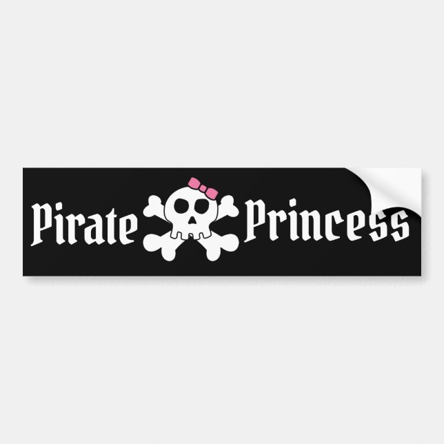 Pegatina Para Coche Princesa pirata con arco rosado y cráneo pirata (Frente)