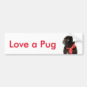 Pegatina Para Coche Pug negro con arco rojo Amar un pug