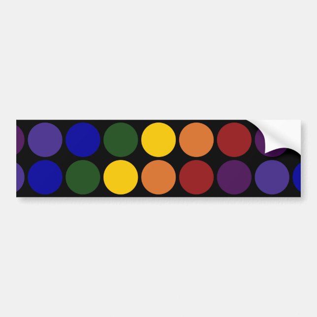 Pegatina Para Coche Puntos de polka arcoiris sobre negro (Frente)