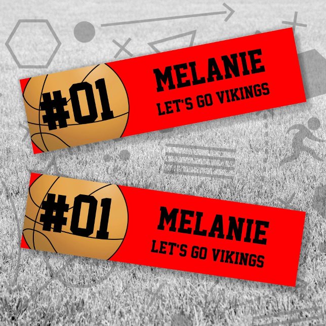 Pegatina Para Coche Red Black Basketball (Red and Black Baseball Let's Go Team Bumper Sticker. Celebrate your high school or college athlete.)