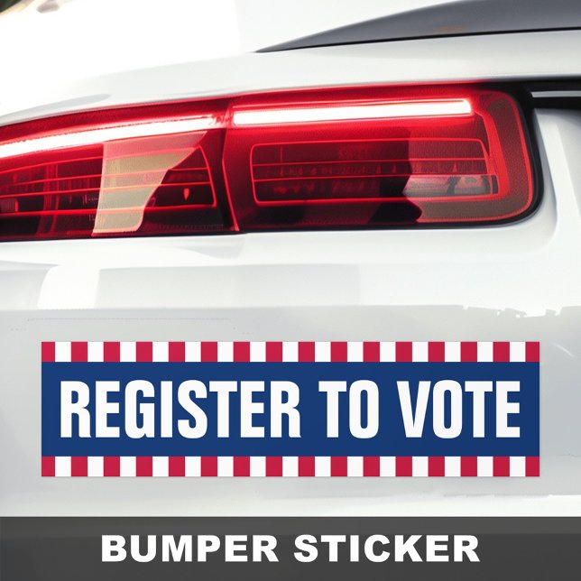 Pegatina Para Coche Regístrate para votar por las elecciones políticas (Register to vote political election striped border bumper sticker)