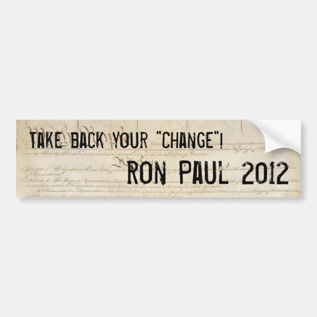 Pegatina Para Coche "Retire su cambio" Ron Paul 2012 (Frente)