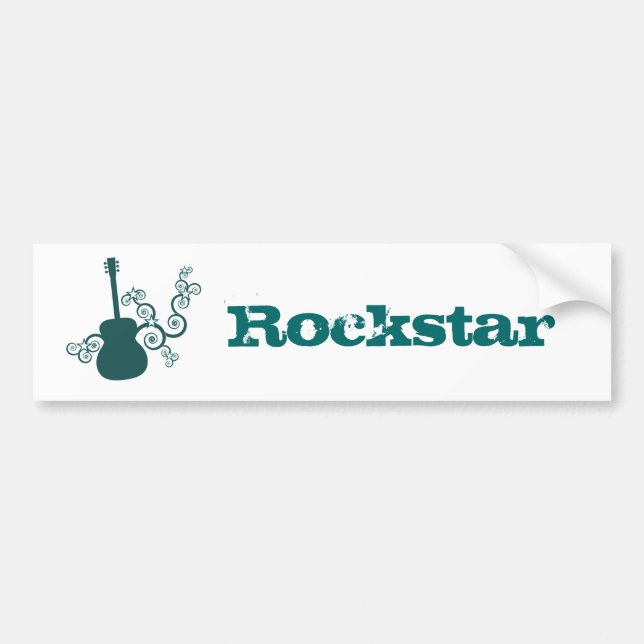 Pegatina Para Coche Rockstar Guitar Bumper Sticker, Dark Teal (Frente)