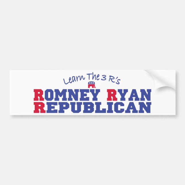 Pegatina Para Coche Romney Ryan aprende los 3 r (Frente)
