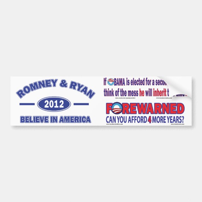 Pegatina Para Coche Romney Y Ryan 2012 (Frente)