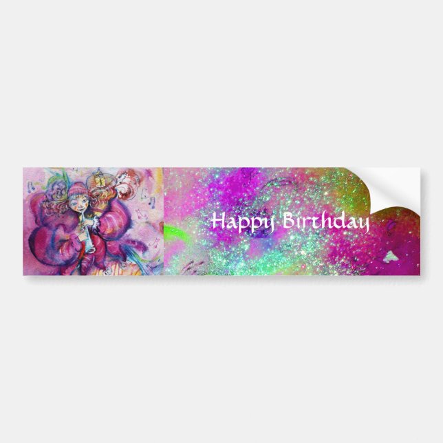 Pegatina Para Coche ROPA MUSICAL, PURPLE PINK DERRAME Feliz cumpleaños (Frente)