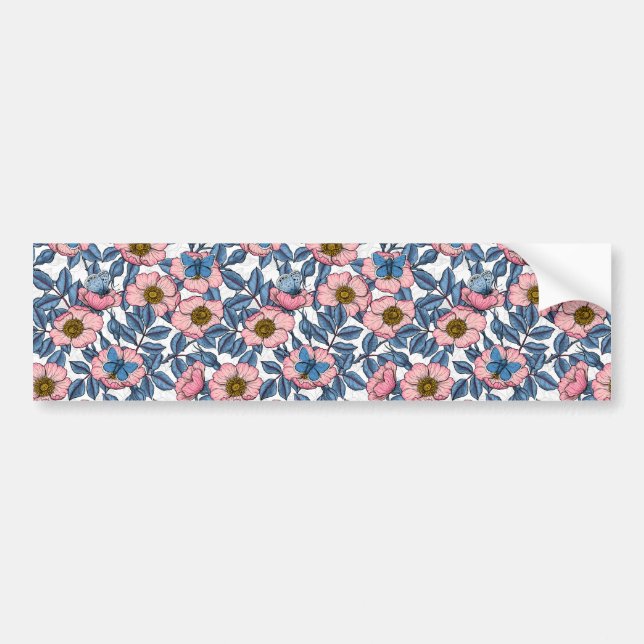 Pegatina Para Coche Rosa de perro y mariposas (Frente)