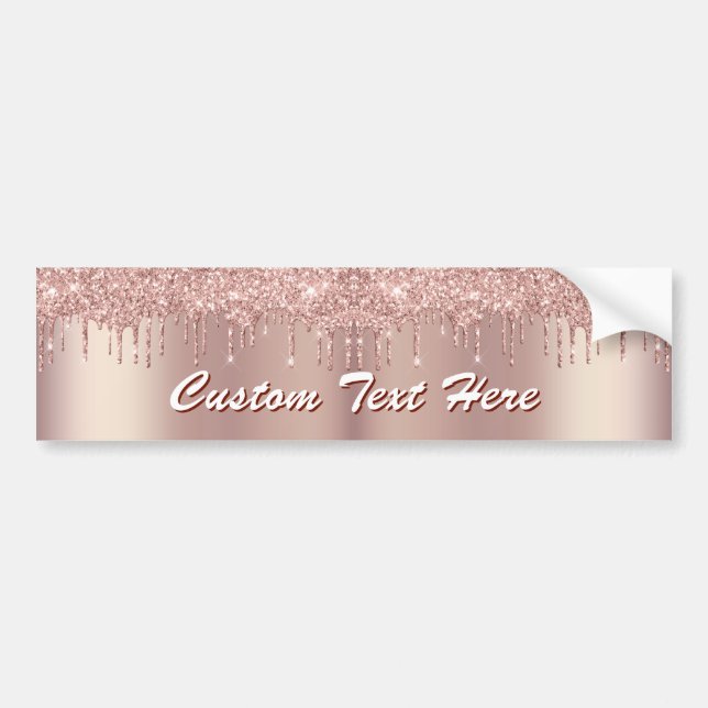 Pegatina Para Coche Rose Gold Sparkly Bumper Sticker with Custom Text (Frente)