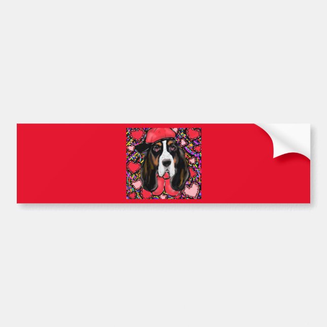 Pegatina Para Coche Sabueso Basset (Frente)