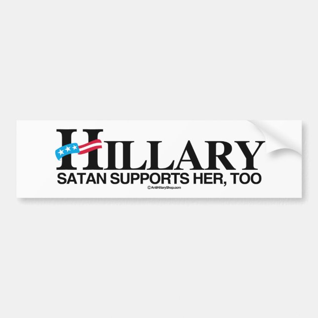 Pegatina Para Coche Satan apoya a Hillary, también - Anti-Hillary - (Frente)