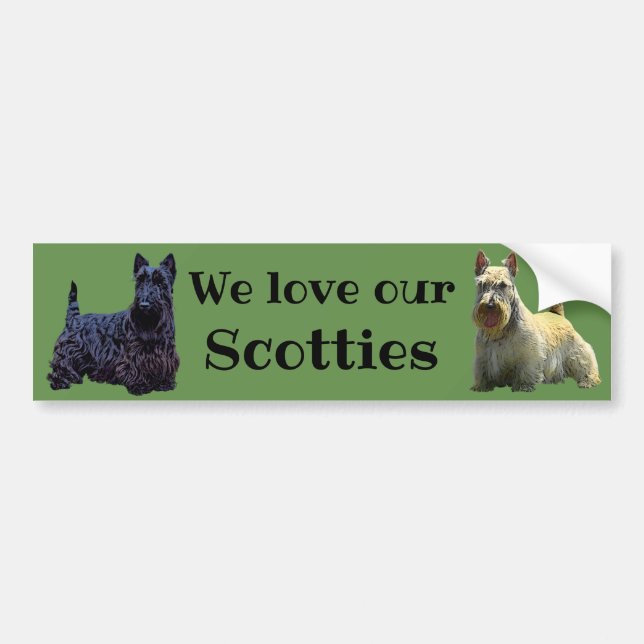 Pegatina Para Coche Scottish Terrier, amamos nuestro, trigo/negro (Frente)