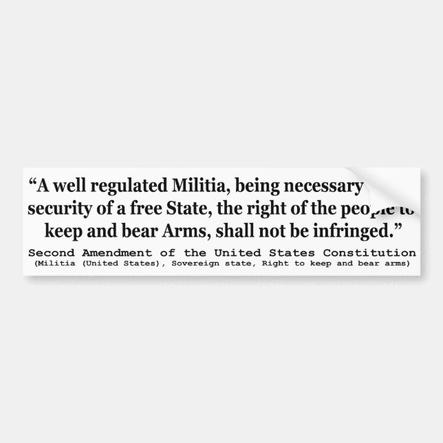 Pegatina Para Coche Segunda enmienda a la Constitución de los Estados  (Frente)