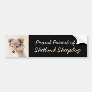 Pegatina Para Coche Shetland Sheepdog Puppy Pintura Original Perro Art