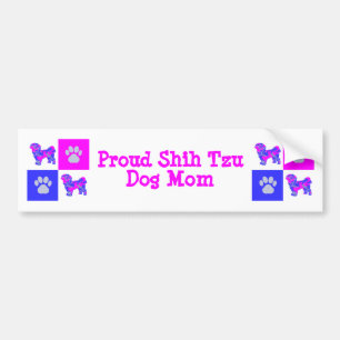 Pegatina Para Coche Shih Tzu Dog Silhouette Hot Pink and Blue Best Mom