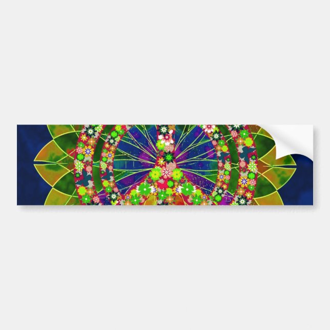 Pegatina Para Coche Signo de paz psicodélico floral Kaleidoscope (Frente)
