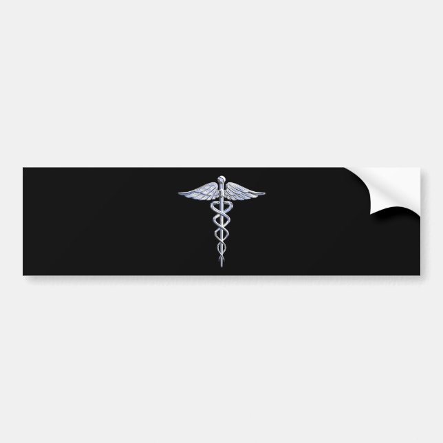 Pegatina Para Coche Símbolo médico cromado como Caduceus (Frente)