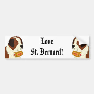 Pegatina Para Coche St Bernard con un pequeño barril de vino - línea