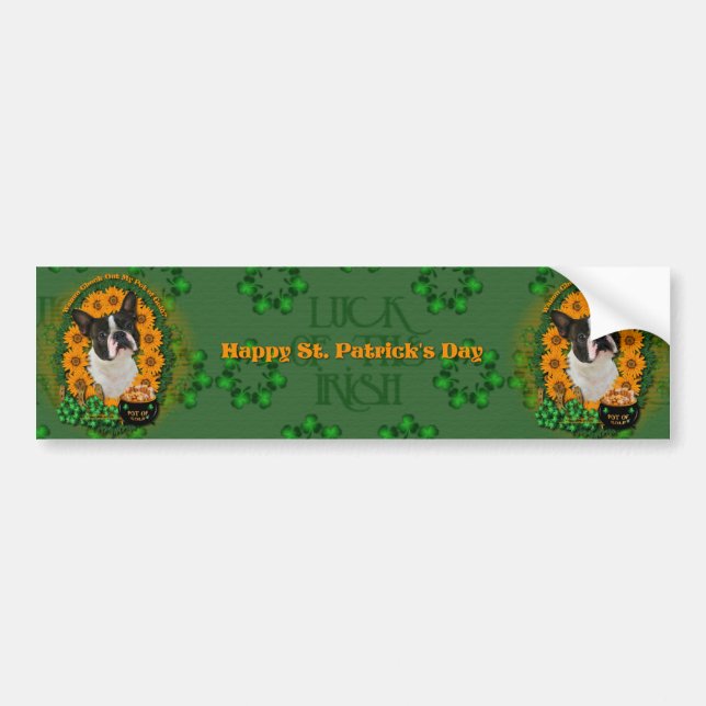 Pegatina Para Coche St Patricks - mina de oro - Boston Terrier (Frente)