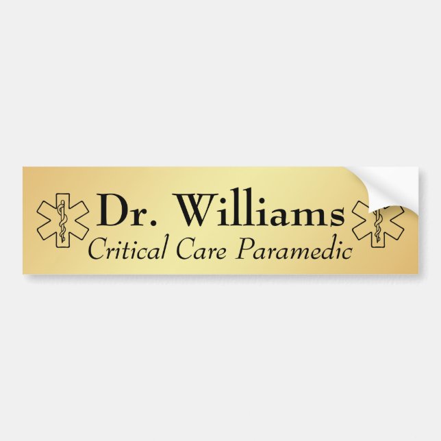 Pegatina Para Coche Star of Life EMT Paramedic Personalized EMS Gold (Frente)