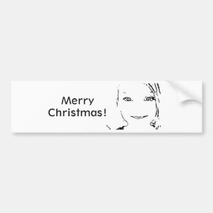 Pegatina Para Coche Sweet Girl, Black  White Portrait, Merry Christmas