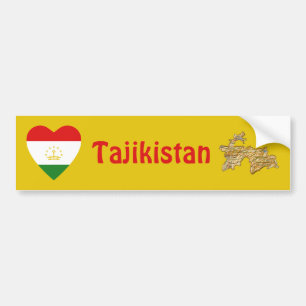 Pegatina Para Coche Tajikistan Flag Heart + Map Bumper Sticker