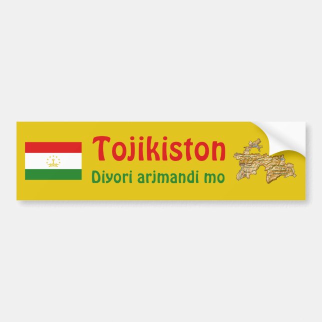 Pegatina Para Coche Tajikistan Flag + Map Bumper Sticker (Frente)