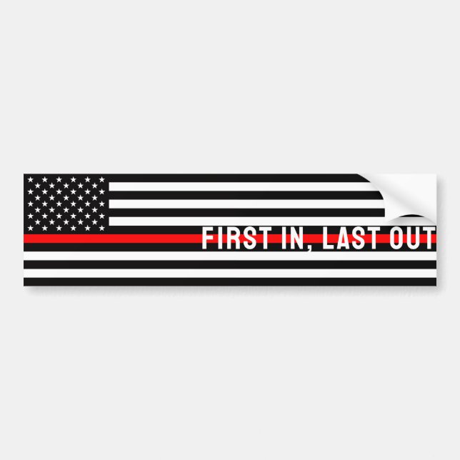 Pegatina Para Coche Thin Red Line Flag - First In, Last Out (USA) (Frente)