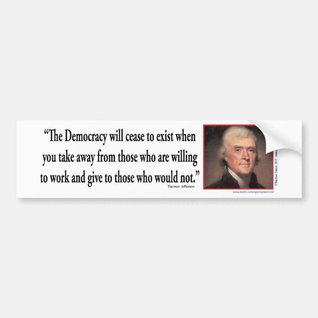 Pegatina Para Coche Thomas Jefferson Sobre La Democracia (Frente)
