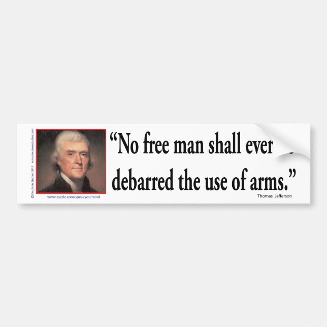 Pegatina Para Coche Thomas Jefferson sobre los derechos de armas (Frente)