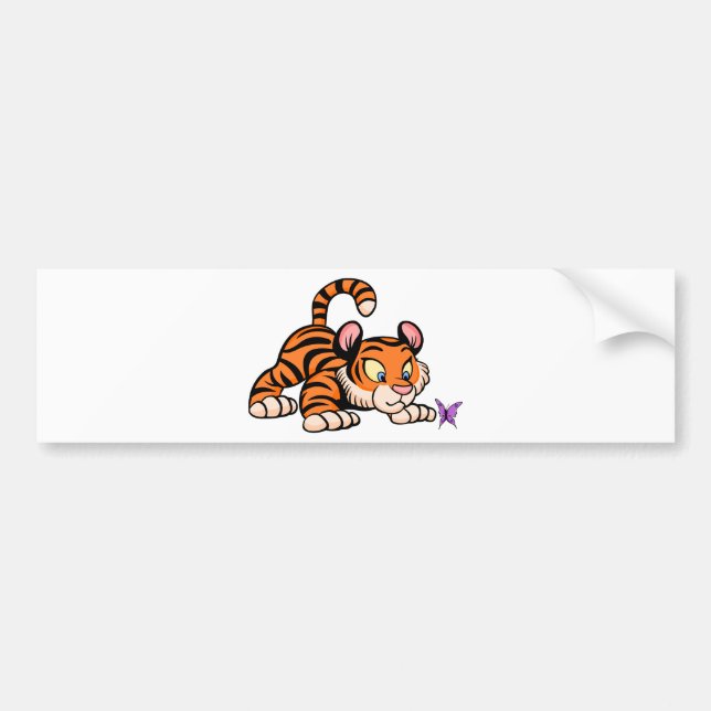 Pegatina Para Coche Tigre de bebé con la mariposa (Frente)