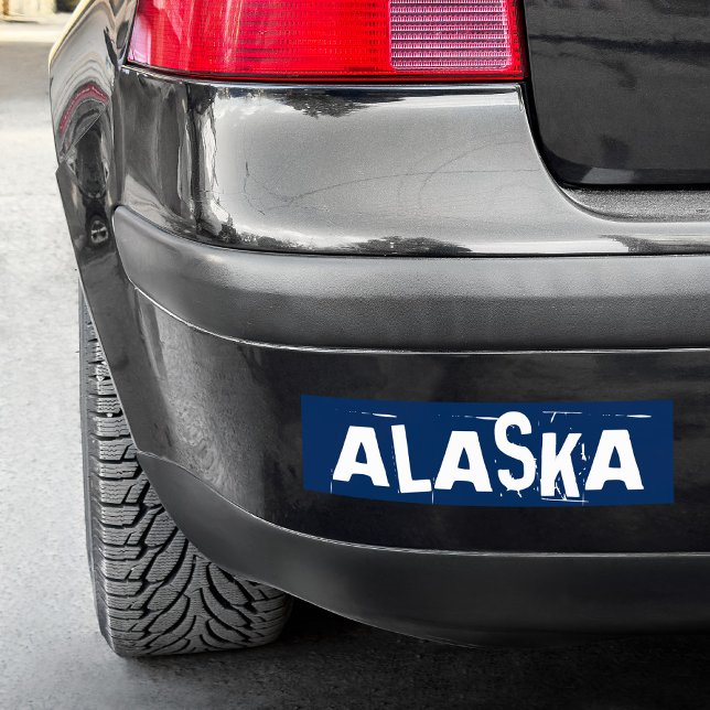 Pegatina Para Coche Tipografía alaska azul y blanca (Blue and White Alaska Bumper Sticker)