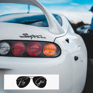 Pegatina Para Coche Tipografía Minimalista Chica Voladora,Gafas de Sol