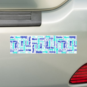 Pegatina Para Coche Tipografía multilingüe gracias en azul