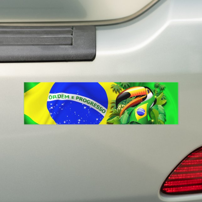 Pegatina Para Coche Toco Toucan con bandera de Brasil (en coche)