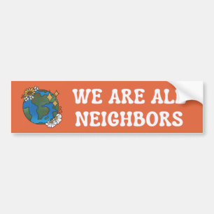 Pegatina Para Coche Todos Somos Vecinos Naranja Bumper Sticker